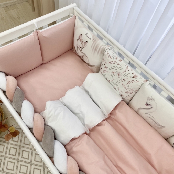 Set lenjerie patut bebe 7 piese Bambi roz (10)